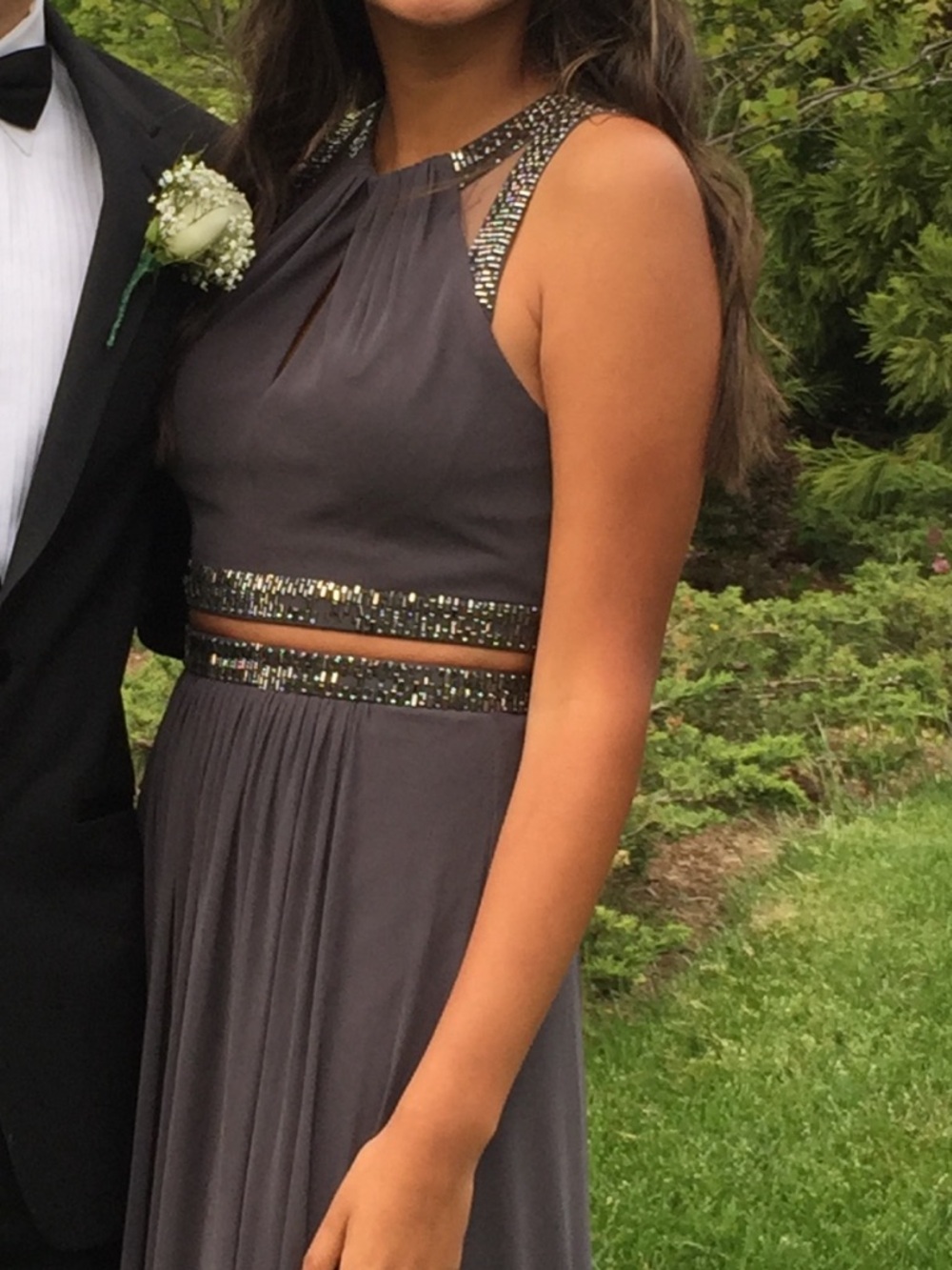 La Femme Prom/Wedding Charcoal Gray Two-Piece Dress with Beaded Waist Size 6